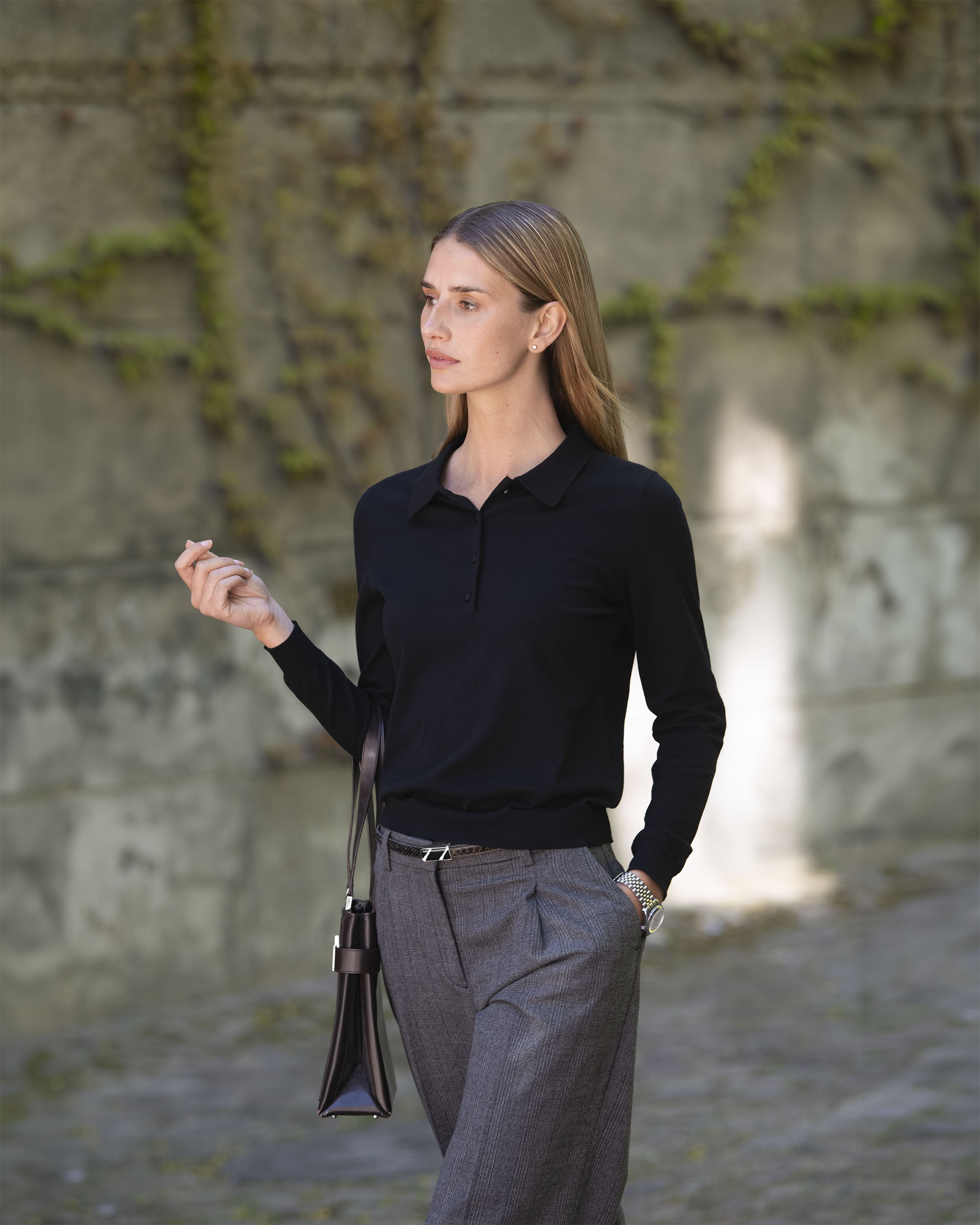 NIMBUS Brighton Long Sleeve Polo Damen – Black (Am Modell)