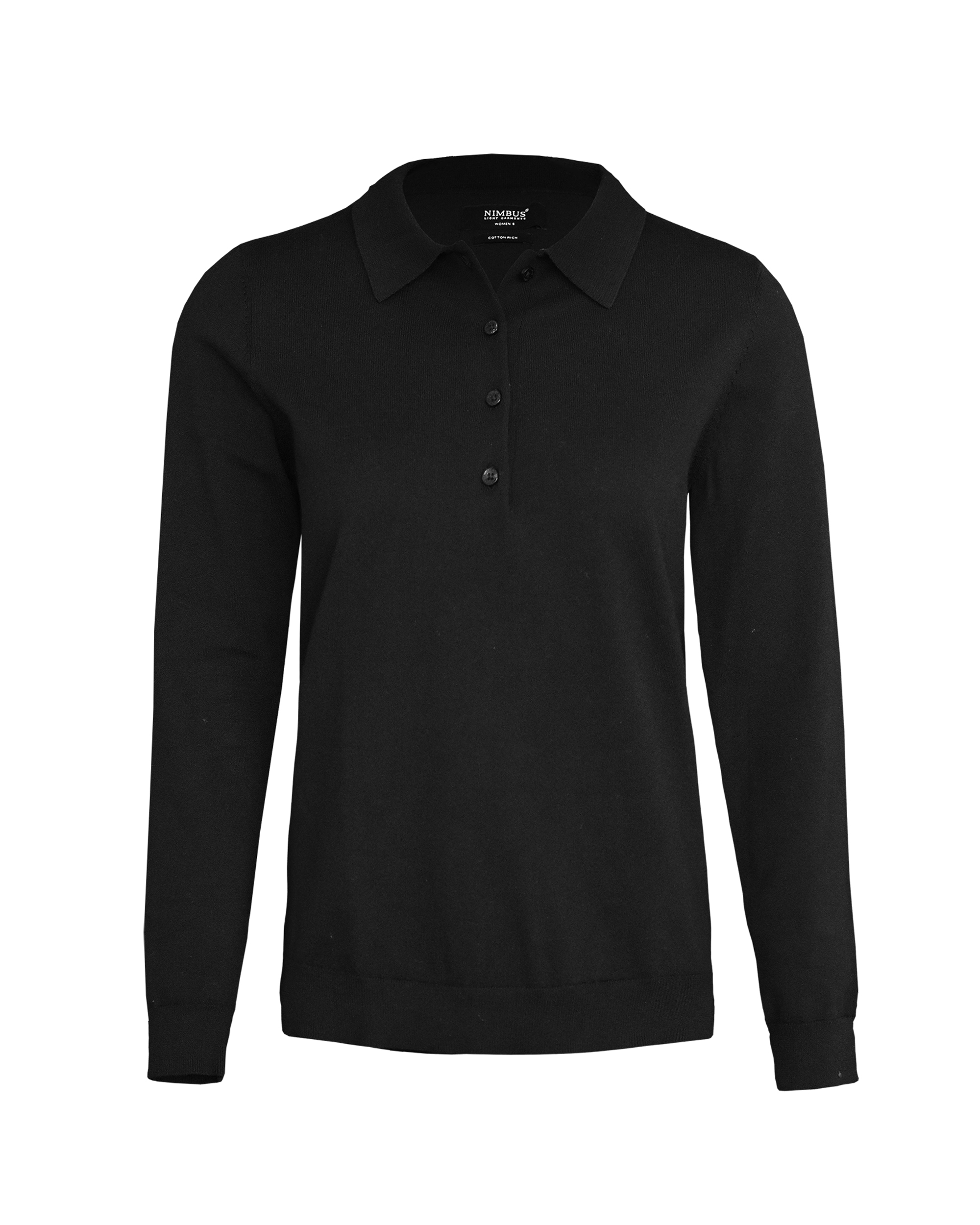 NIMBUS Brighton Long Sleeve Polo Damen – Black (Front)